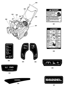 Decals Group Diagram and Parts List for 1697350-00-SS22EL 2020 Briggs and Stratton Snow Blower
